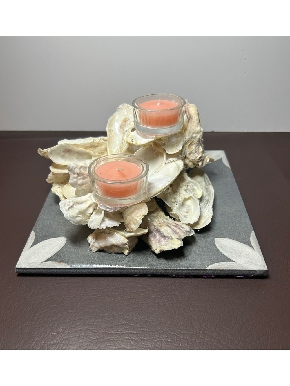 Handmade Oyster Shell Candle Holder with Two Glass Tea Light Holders